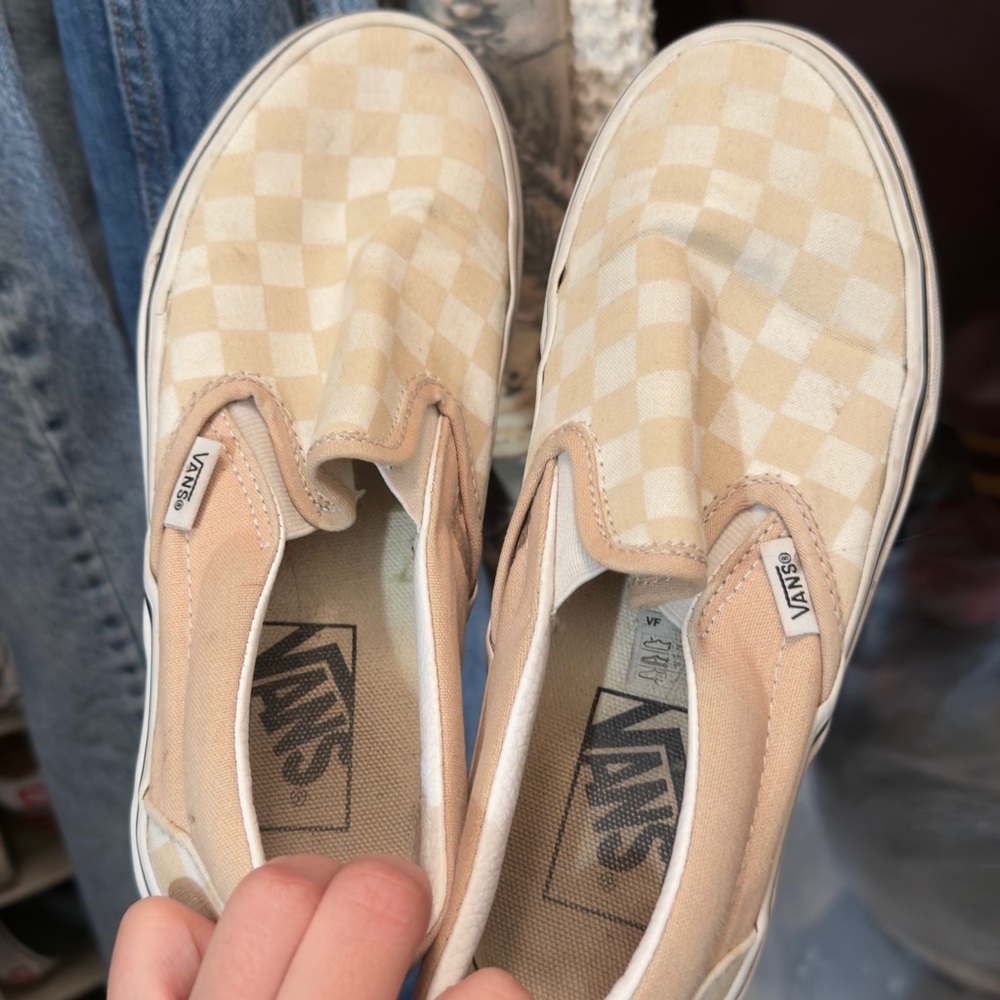 Vans Kids Beige Checkered Slip-On Sneakers